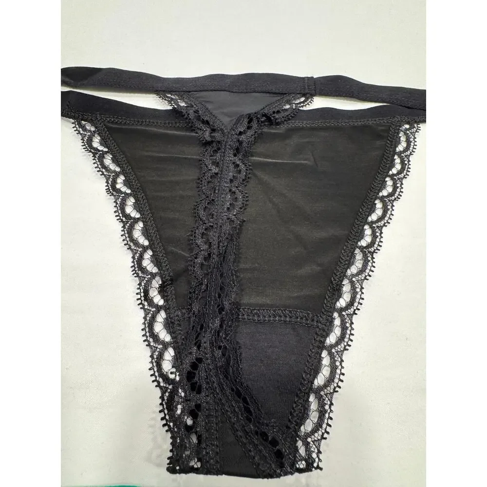 NWT Frederick's of Hollywood Thong String Panties 1X Black‎ Leopard Green LOT 3